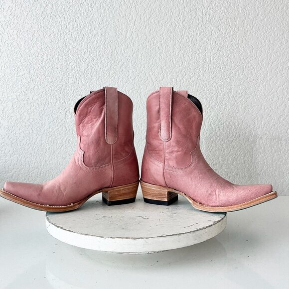 Lane EMMA JANE Womens Cowboy Bootie 5 Pink Leather Western Cowgirl Short Boots - Picture 9 of 13